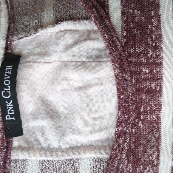 Pink Clover Striped Faux Button Back SS High Low Top L White Red Purple - Picture 10 of 15